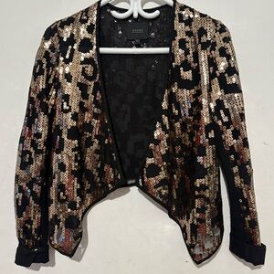 GUESS Black Jacket with Gold Sequin Leopard Print